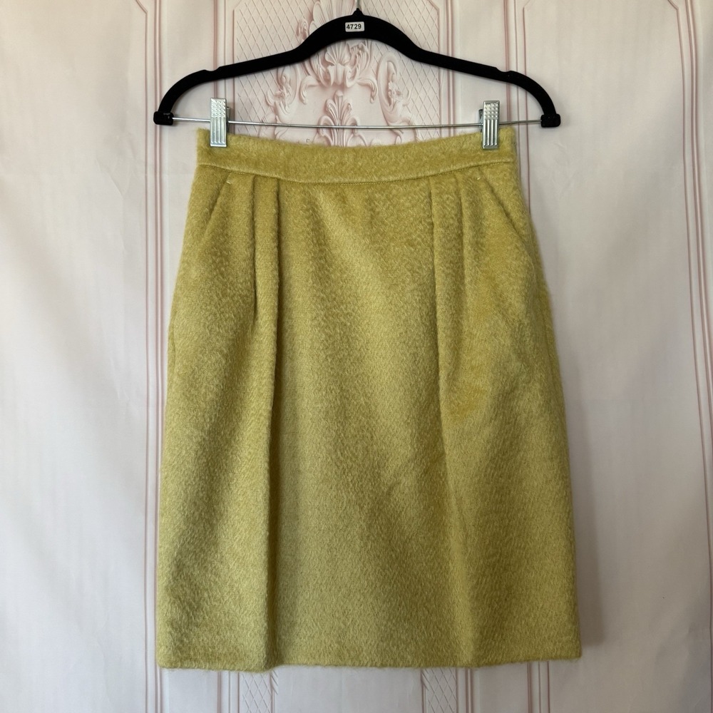 Max Mara Turchia Gathered Mohair Blend Skirt Sz 2 Pale Yellow